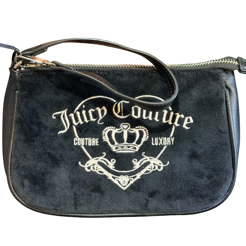 Juicy Couture Mini Wristlet Bag Womens Black Velour Faux Leather Y2K NWT Bag